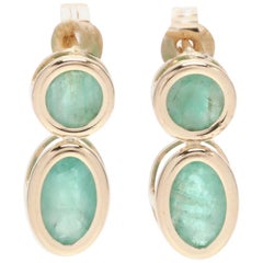 14 Karat Yellow Gold, Emerald Double Drop Earrings