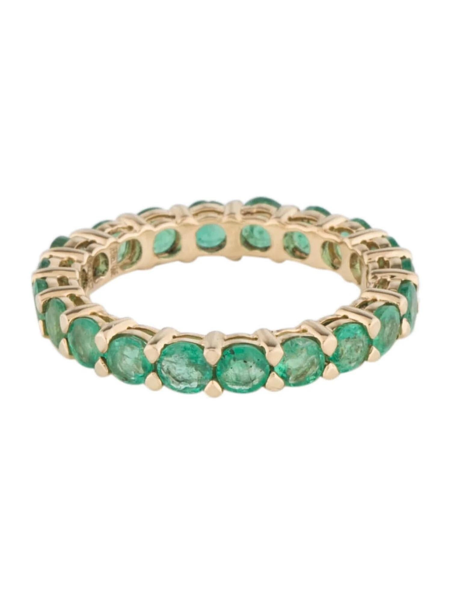 Artist 14K Yellow Gold Emerald Eternity Band, 2.42 Carats, Size 7, Round Brilliant Emer For Sale