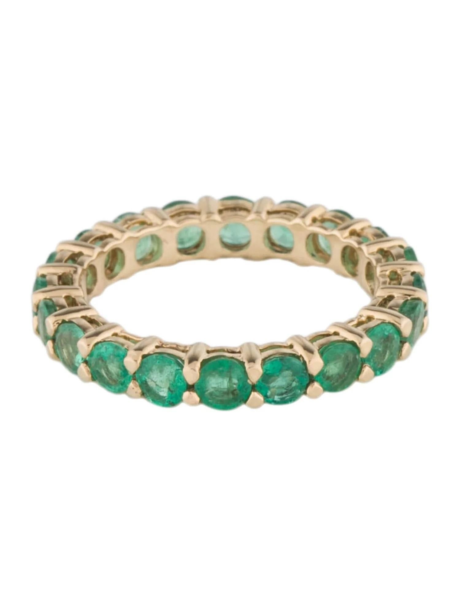 Round Cut 14K Yellow Gold Emerald Eternity Band, 2.42 Carats, Size 7, Round Brilliant Emer For Sale