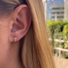 14K Yellow Gold Emerald Gemstone Huggie Hoop Earrings, Shlomit Rogel