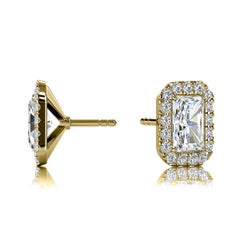 14 Karat Gelbgold Smaragd Halo Diamant-Ohrringe '1 1/2 Karat'