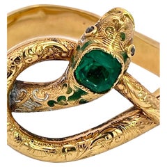 14K Yellow Gold Emerald Head Chased Snake Bracelet