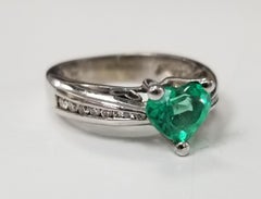 14 Karat Yellow Gold Emerald Heart and Diamond Ring