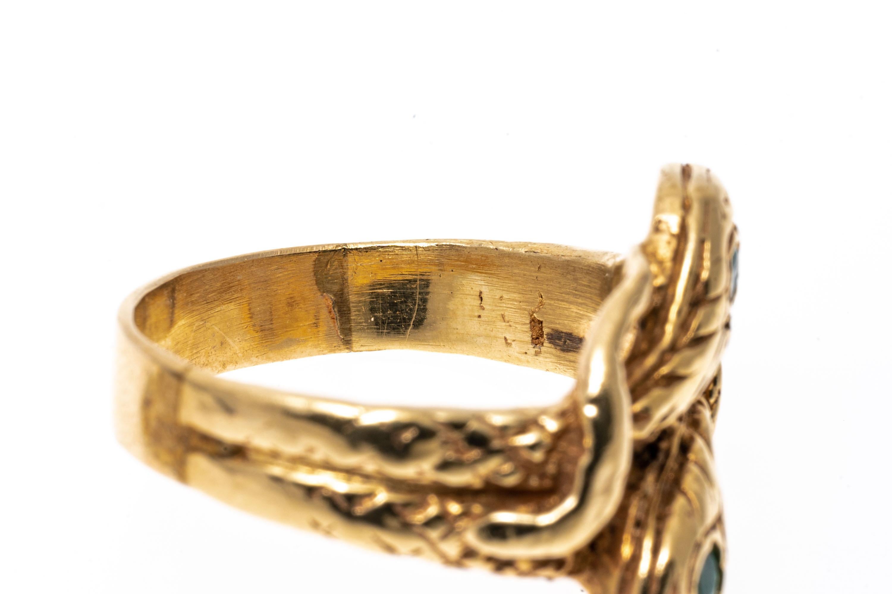 Women's 14k Yellow Gold Emerald Intertwining Patterned Serpent Motif Ring