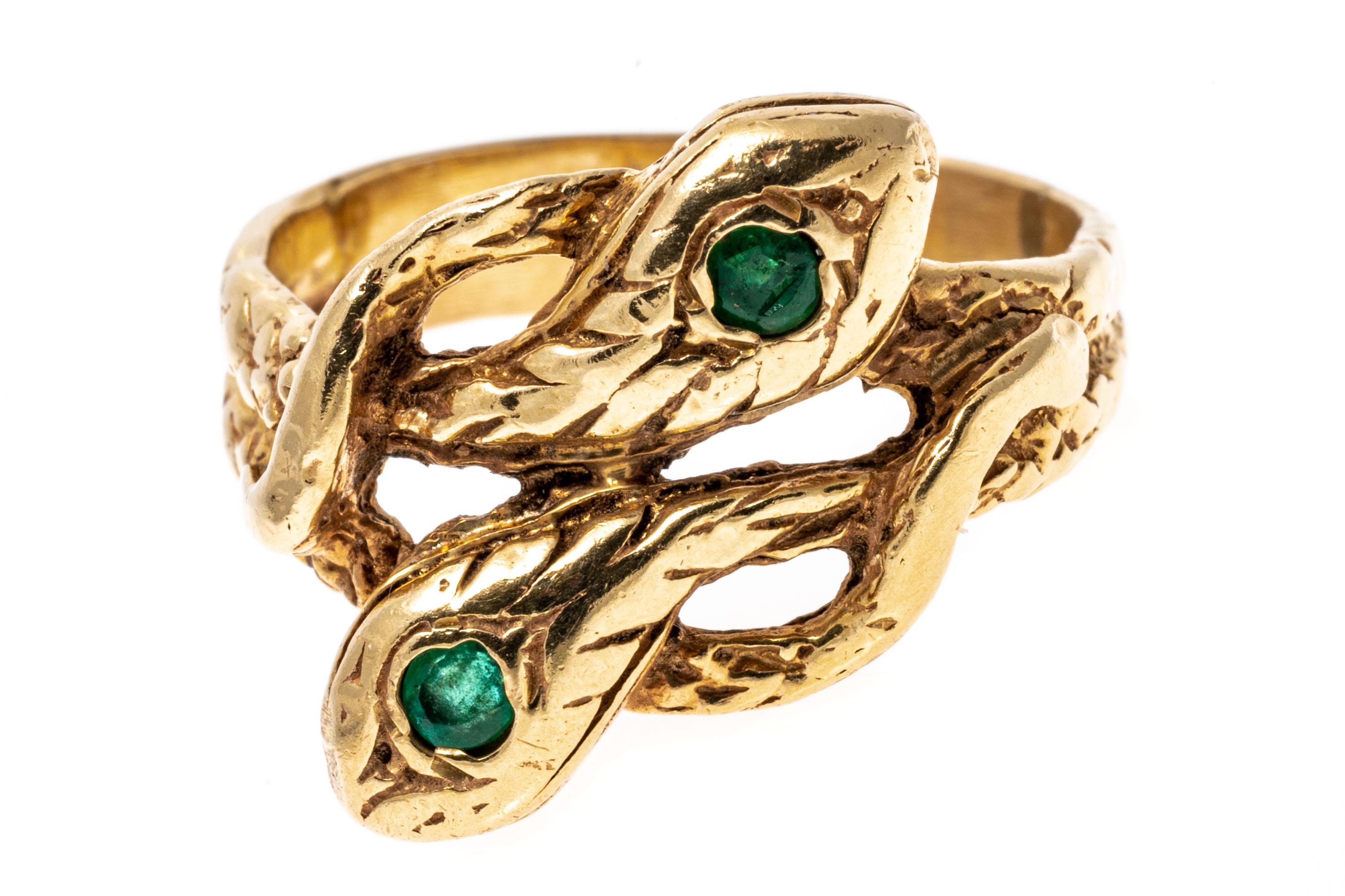 Ring aus 14 Karat Gelbgold mit ineinander verschlungenem, gemustertem Schlangenmotiv 3
