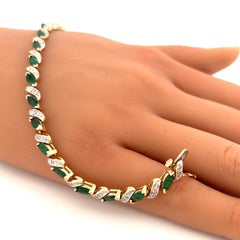 Bracelet de tennis en or jaune 14K Marquise d'émeraude 2.85ct et diamant 0.095ct