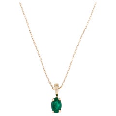 14K Yellow Gold Emerald Pendant Necklace - 0.42 Carat Oval Mixed Cut