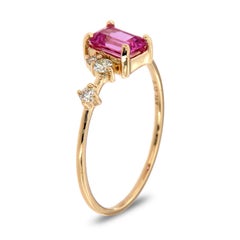 14 Karat Yellow Gold Emerald Pink Sapphire Vintage Diamond Ring Center-3/4 Carat