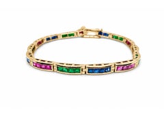 14K Yellow Gold Emerald Ruby Sapphire Tennis Bracelet, 6.0 Carat 7.5 Inches