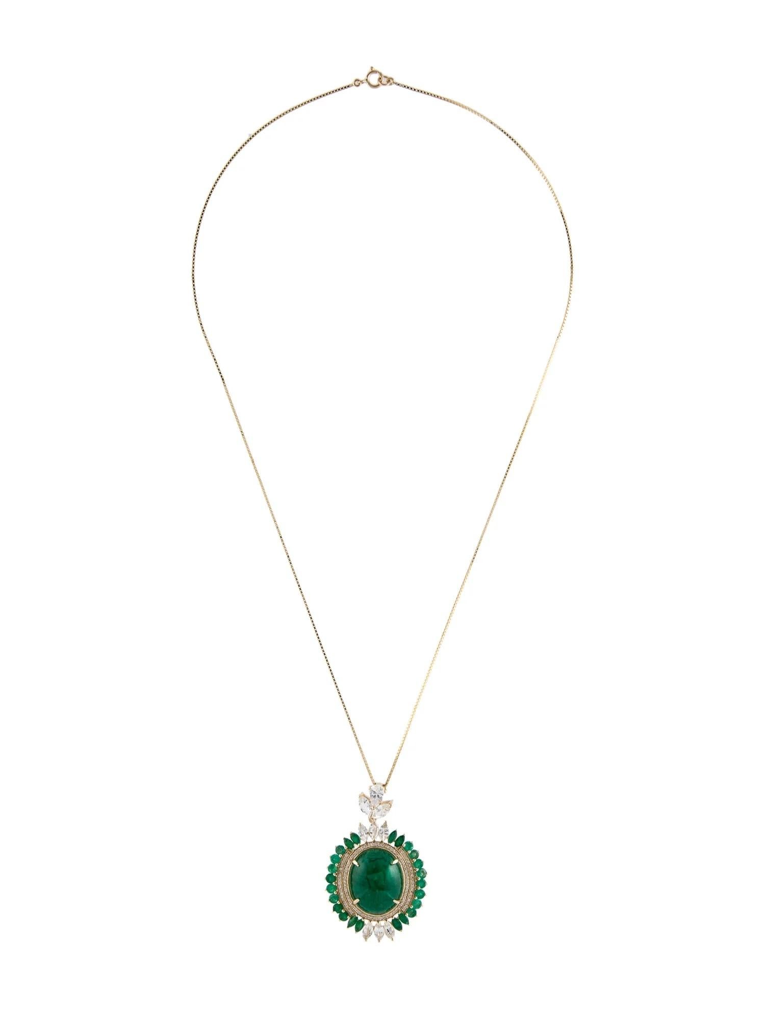 Artist 14K Yellow Gold Emerald, Sapphire, and Diamond Pendant Necklace Featuring 19.35c For Sale