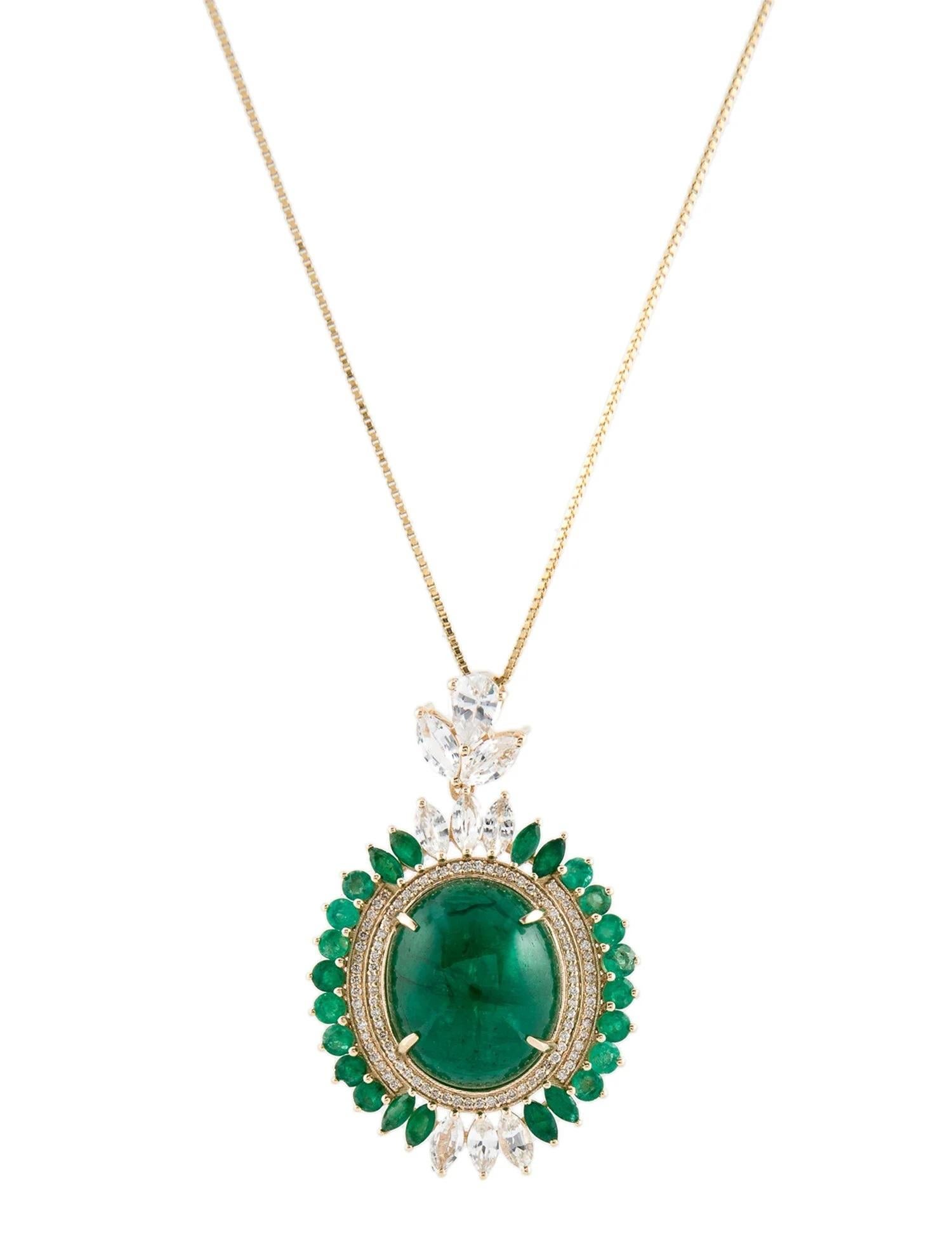 Emerald Cut 14K Yellow Gold Emerald, Sapphire, and Diamond Pendant Necklace Featuring 19.35c For Sale