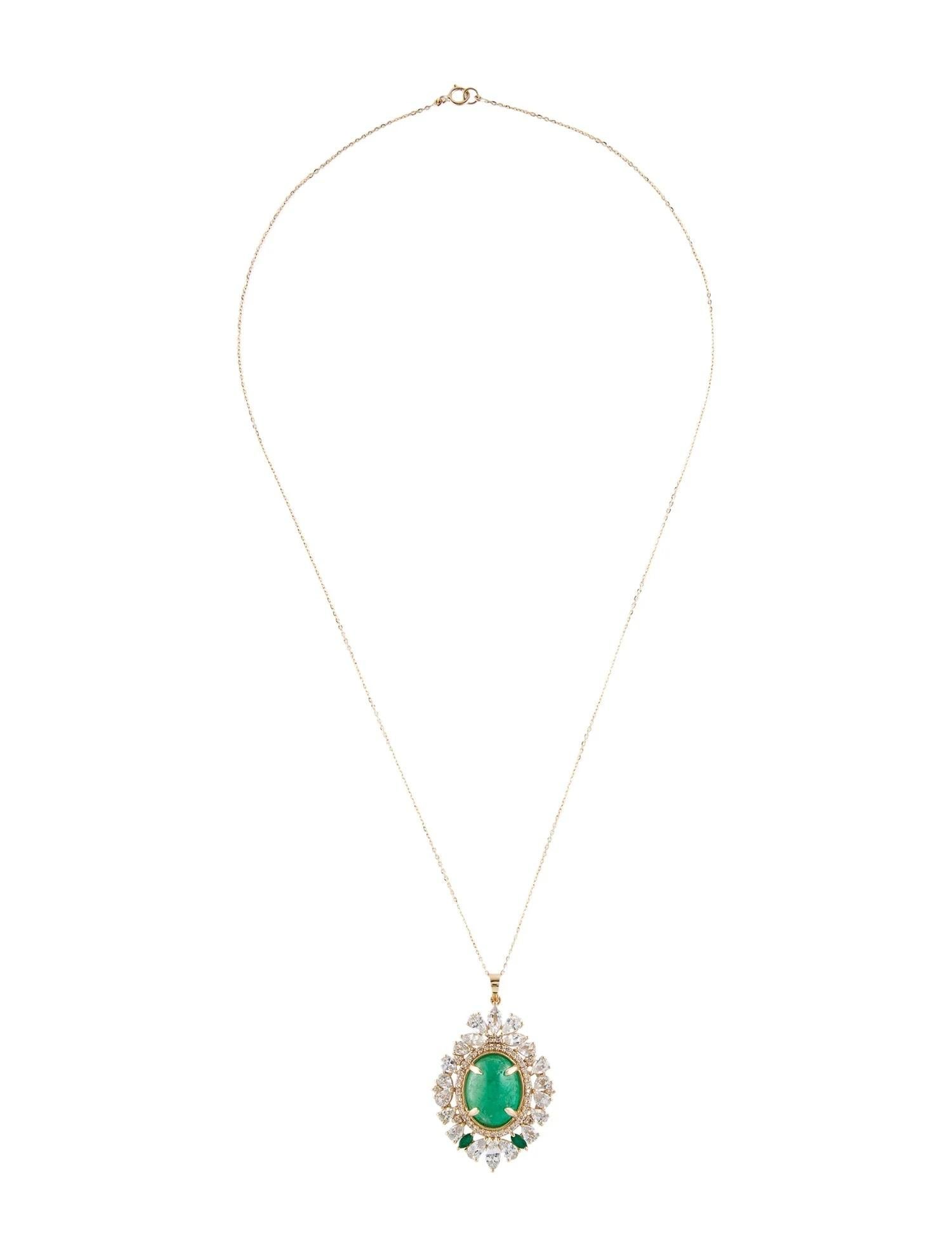 Artist 14K Yellow Gold Emerald, Sapphire, and Diamond Pendant Necklace Featuring 9.60ct For Sale