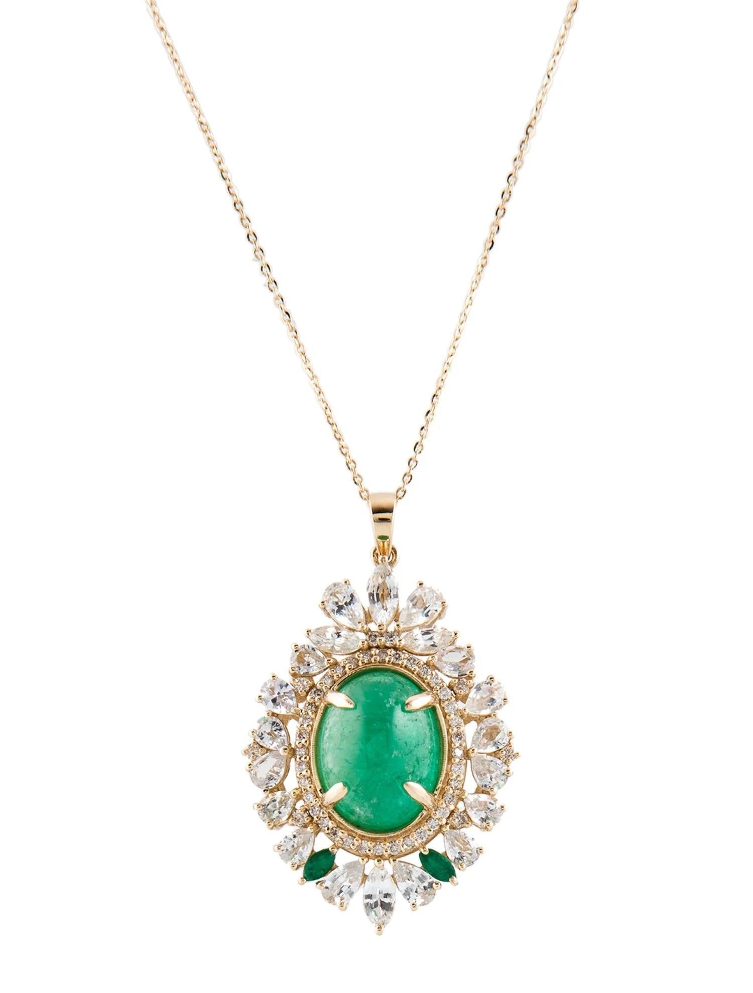 Emerald Cut 14K Yellow Gold Emerald, Sapphire, and Diamond Pendant Necklace Featuring 9.60ct For Sale