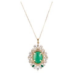 14K Yellow Gold Emerald, Sapphire, and Diamond Pendant Necklace Featuring 9.60ct