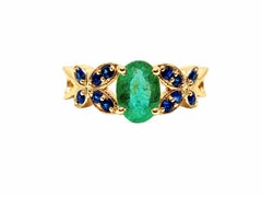14k Yellow Gold Emerald Sapphire Band Unisex 0.80 Ct Emerald Butterfly Band