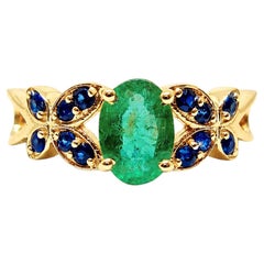 14k Yellow Gold Emerald Sapphire Band Unisex 0.80 Ct Emerald Butterfly Band
