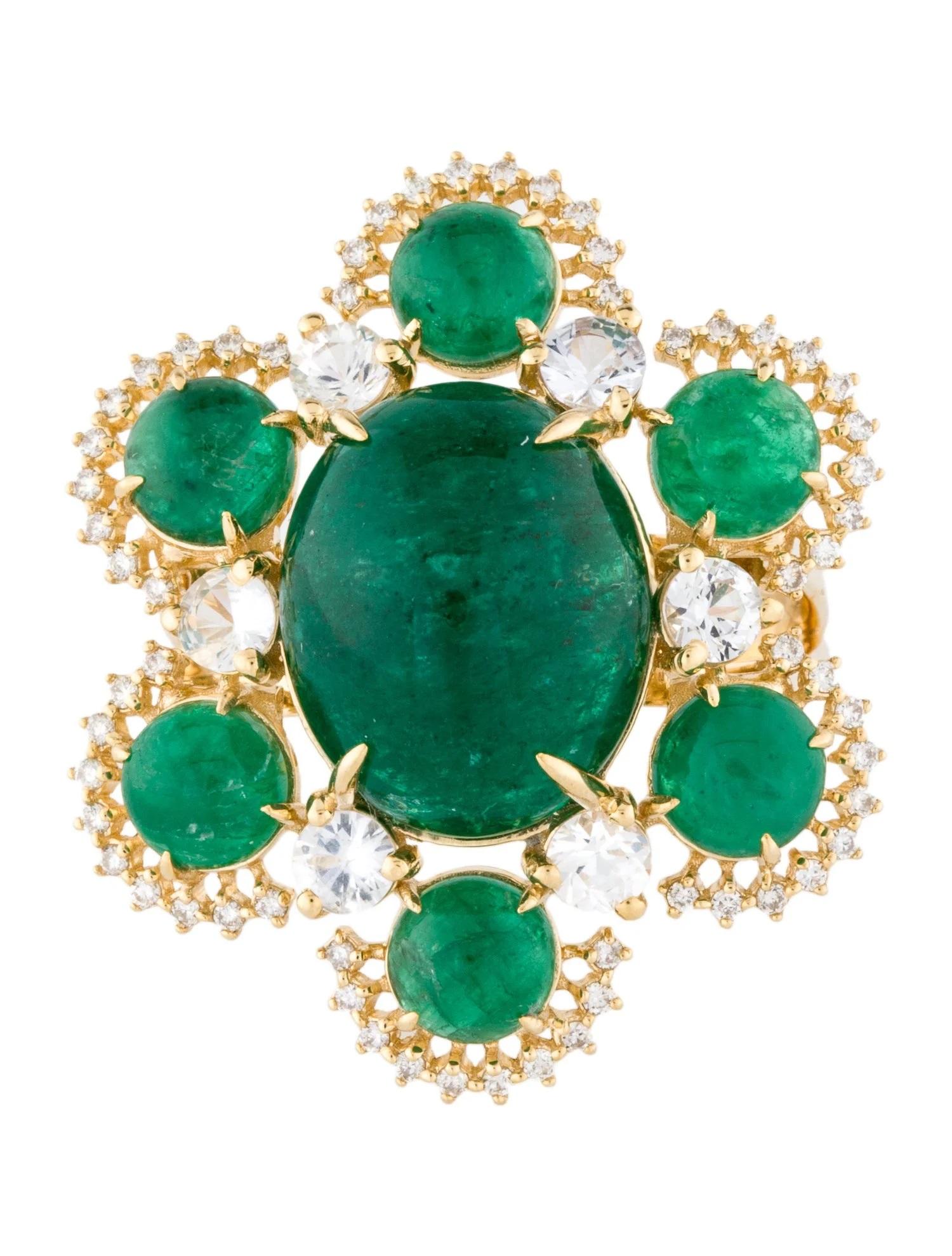 Artist 14K Yellow Gold Emerald, Sapphire & Diamond Cocktail Ring Featuring 3.12 Carat For Sale