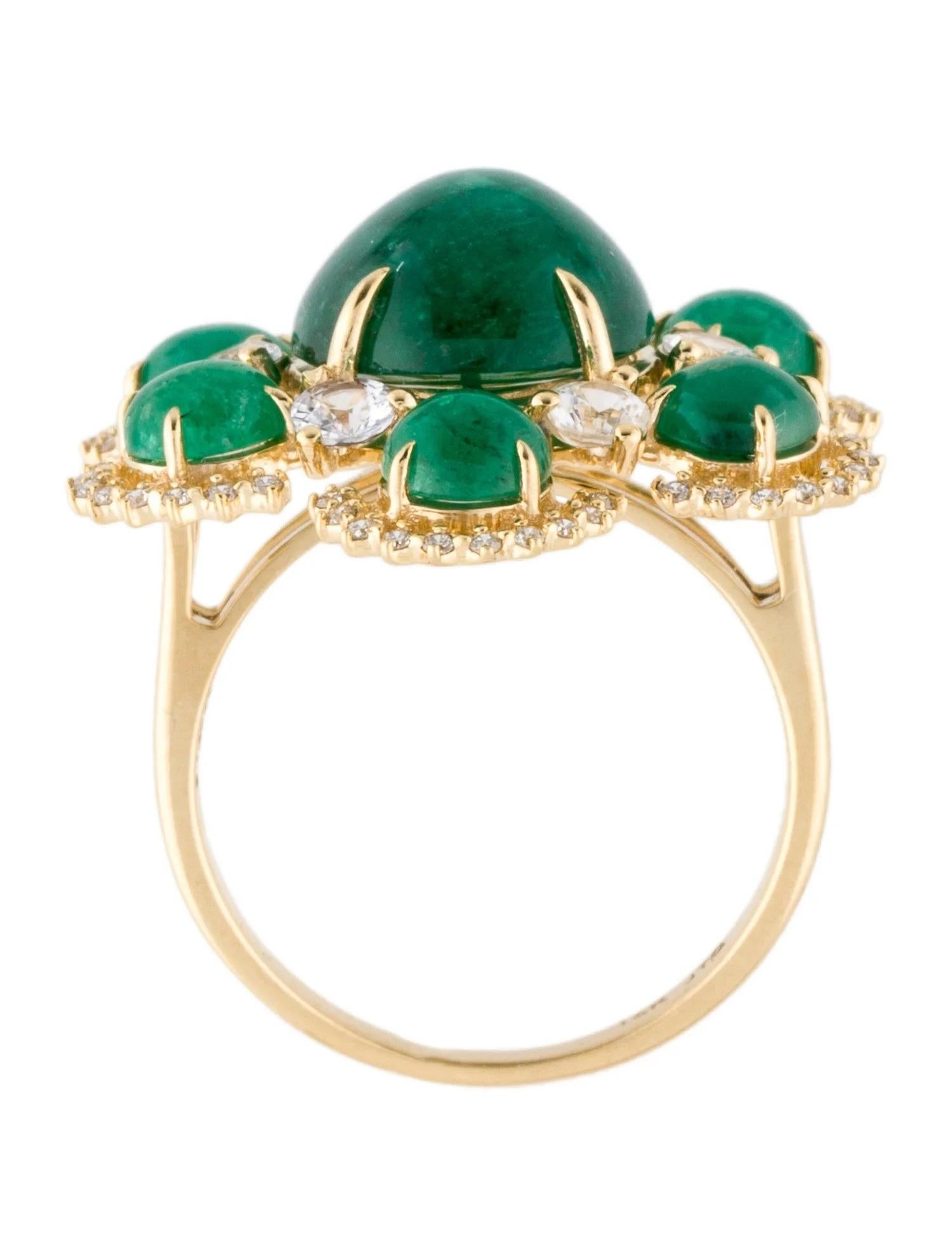 14K Yellow Gold Emerald, Sapphire & Diamond Cocktail Ring Featuring 3.12 Carat In New Condition For Sale In Holtsville, NY