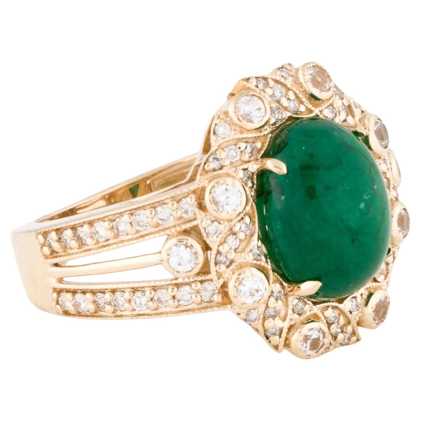 Anillo de cóctel de oro amarillo de 14 quilates con esmeralda, zafiro y diamantes, talla 7