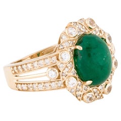 14K Yellow Gold Emerald, Sapphire & Diamond Cocktail Ring, Size 7