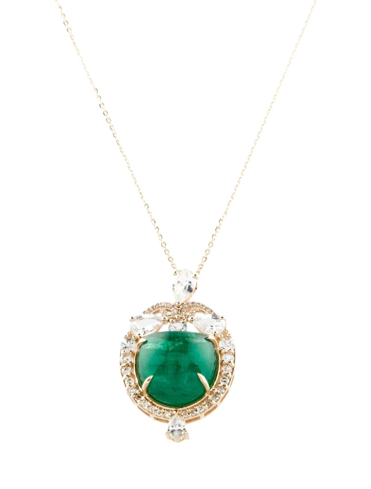 Emerald Cut 14K Yellow Gold Emerald, Sapphire & Diamond Pendant Necklace, 18