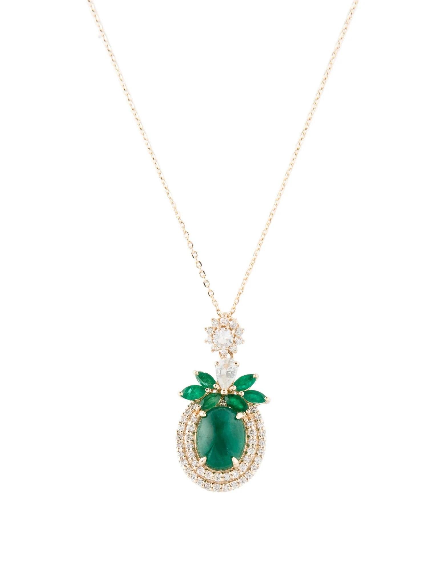 Emerald Cut 14K Yellow Gold Emerald, Sapphire & Diamond Pendant Necklace Featuring 2.62ct For Sale