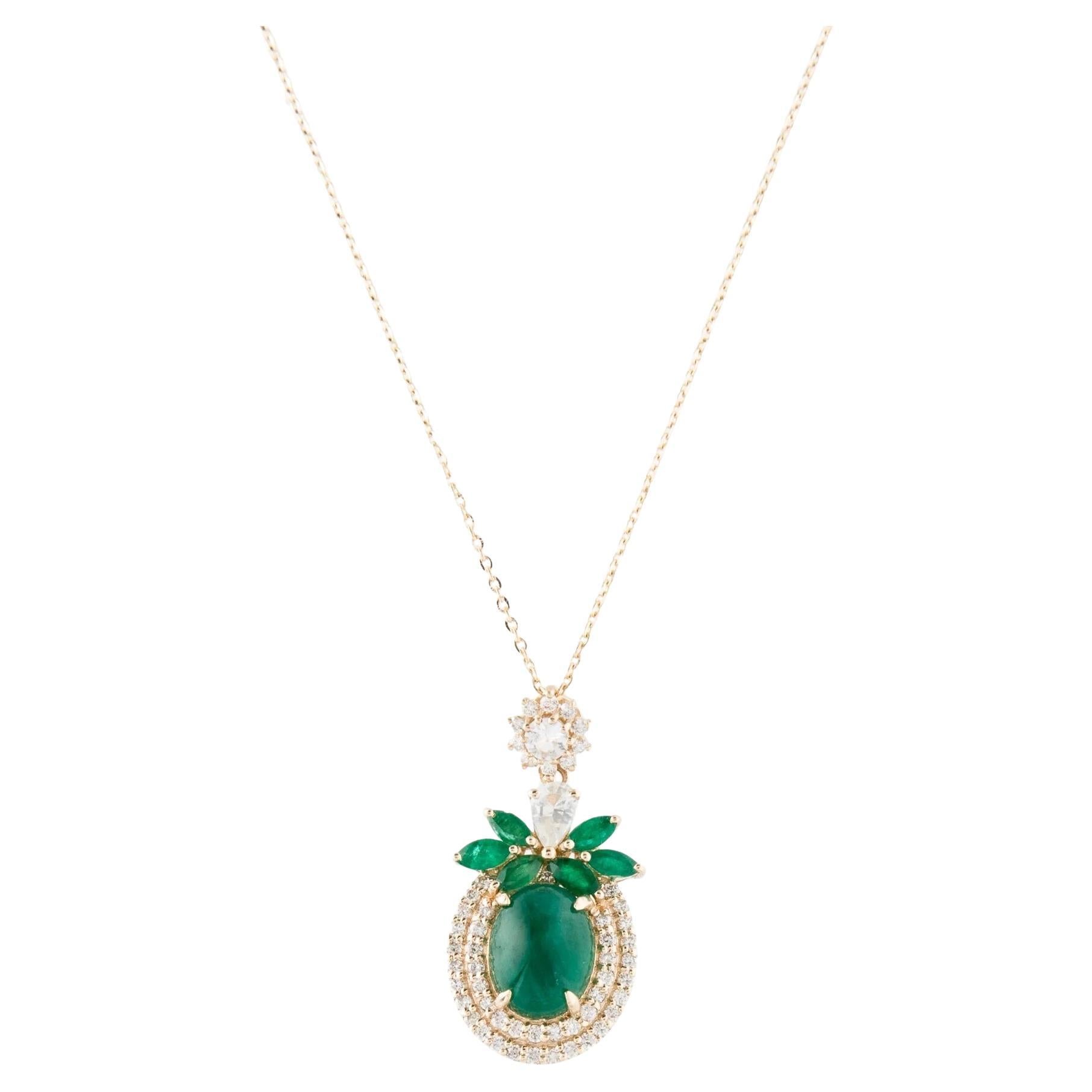 14K Yellow Gold Emerald, Sapphire & Diamond Pendant Necklace Featuring 2.62ct