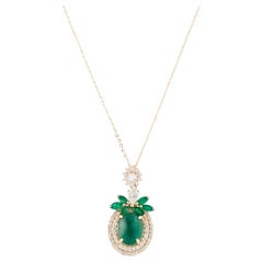14K Yellow Gold Emerald, Sapphire & Diamond Pendant Necklace Featuring 2.62ct