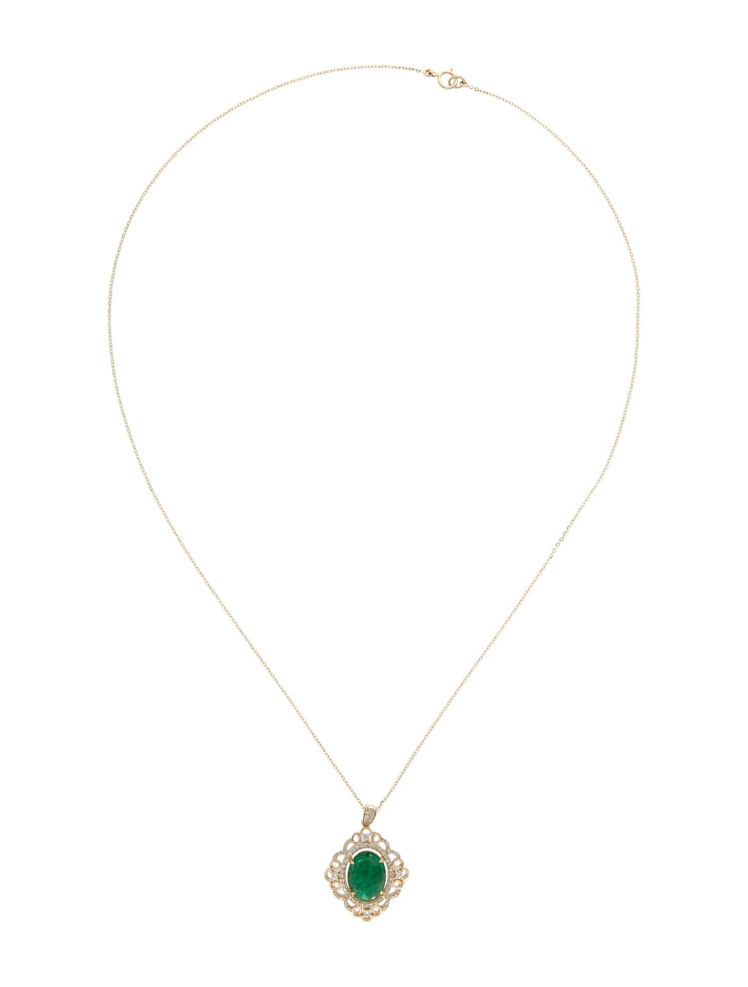 Artist 14K Yellow Gold Emerald, Sapphire & Diamond Pendant Necklace, Round Brilliant For Sale