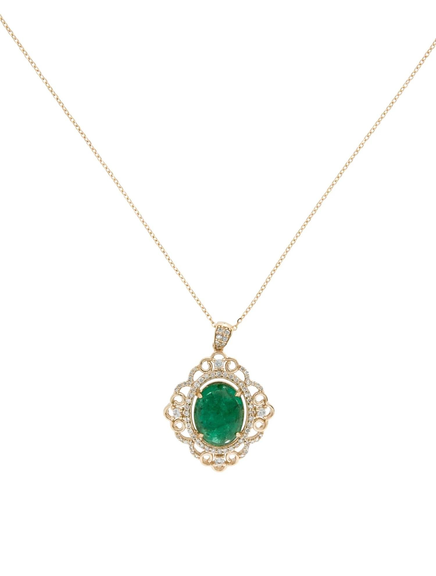Emerald Cut 14K Yellow Gold Emerald, Sapphire & Diamond Pendant Necklace, Round Brilliant For Sale