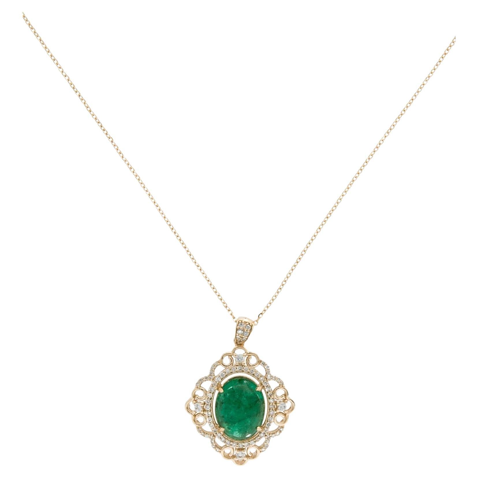 14K Yellow Gold Emerald, Sapphire & Diamond Pendant Necklace, Round Brilliant