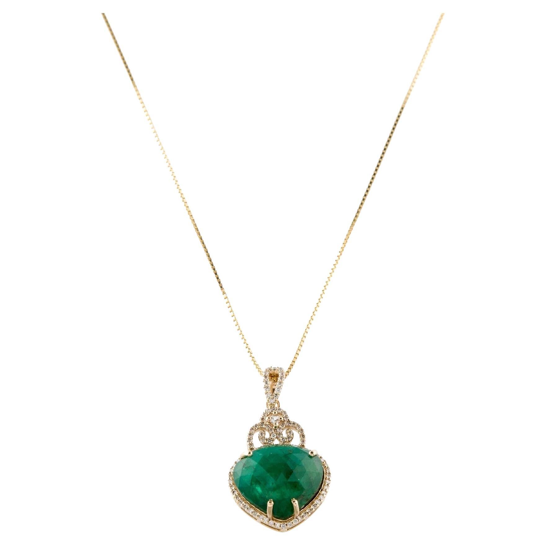 14K Yellow Gold Emerald, Sapphire & Diamond Pendant Necklace, Round Brilliant Sa