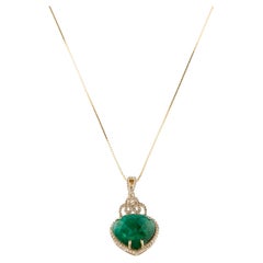 14K Yellow Gold Emerald, Sapphire & Diamond Pendant Necklace, Round Brilliant Sa
