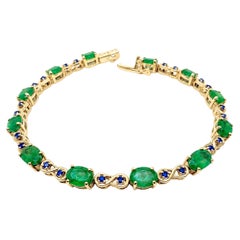 14K Gelbgold Smaragd Saphir Retro Armband Antiker Stil Armband 7,5 Zoll