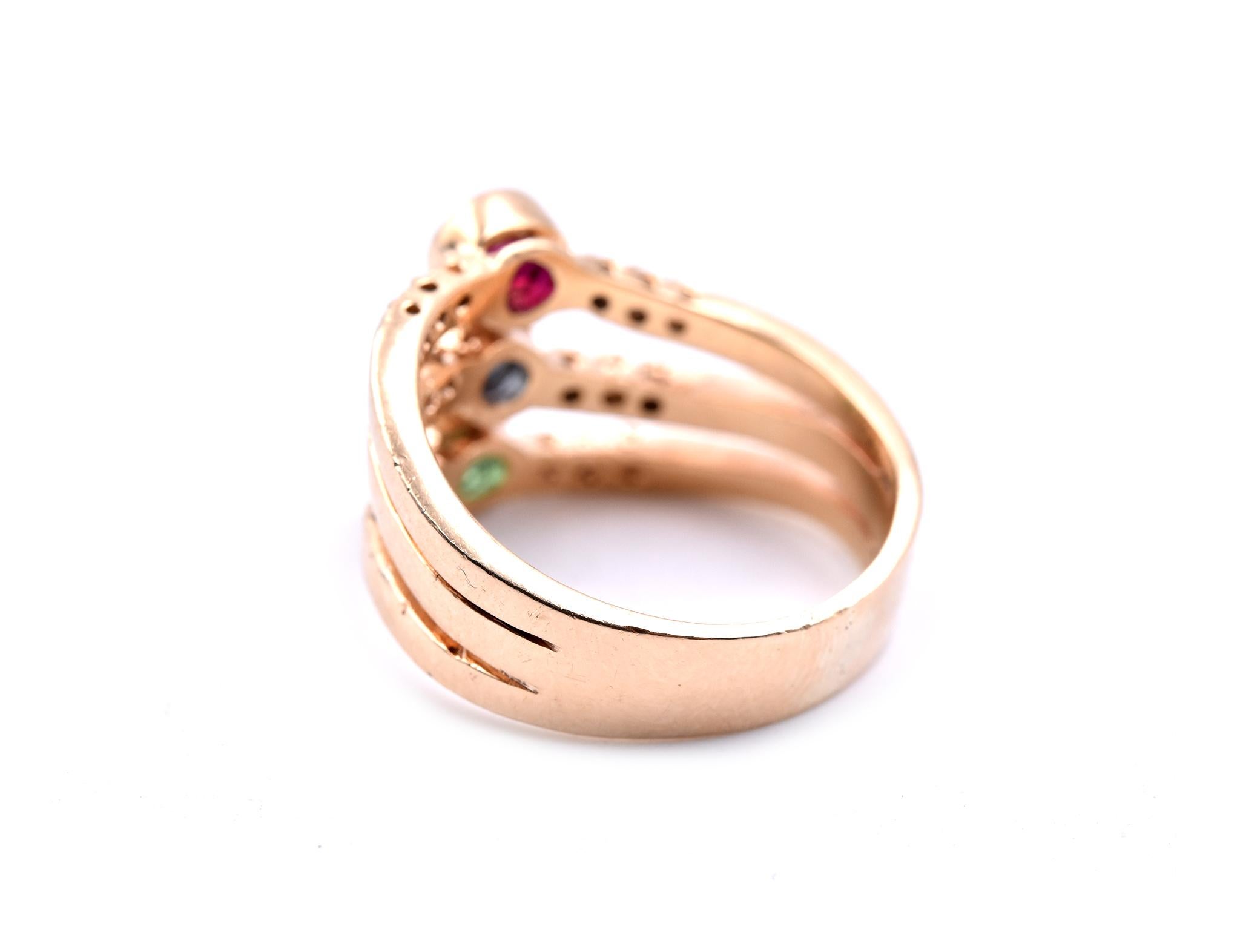 Ring aus 14 Karat Gelbgold mit Smaragd, Saphir, Rubin und Diamant im Zustand „Hervorragend“ im Angebot in Scottsdale, AZ