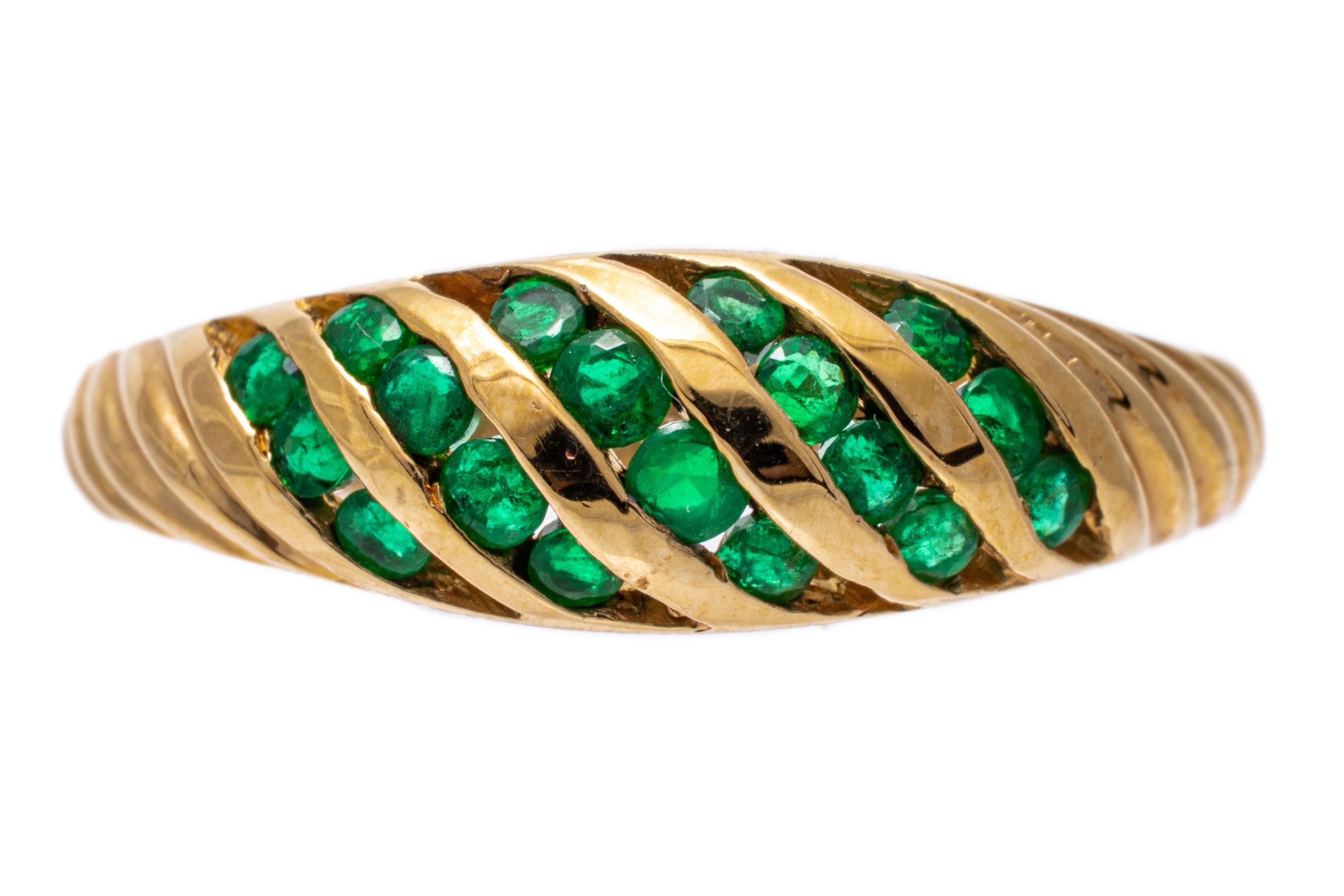 Women's 14k Yellow Gold Emerald Set Ribbed Dome Ring, App. 0.40 Tcw For Sale
