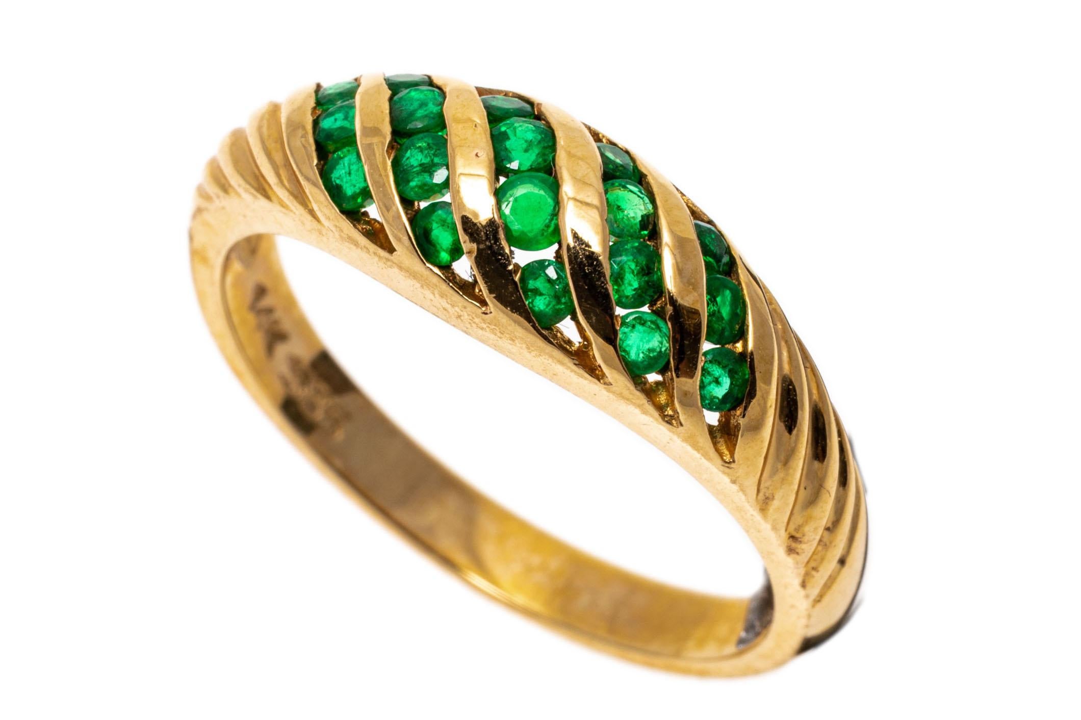 14k Yellow Gold Emerald Set Ribbed Dome Ring, App. 0.40 Tcw For Sale 1