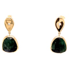 14K Yellow Gold Emerald Slice Earrings