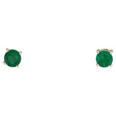 14K Yellow Gold Emerald Stud Earrings Featuring 0.75ctw Round Emeralds