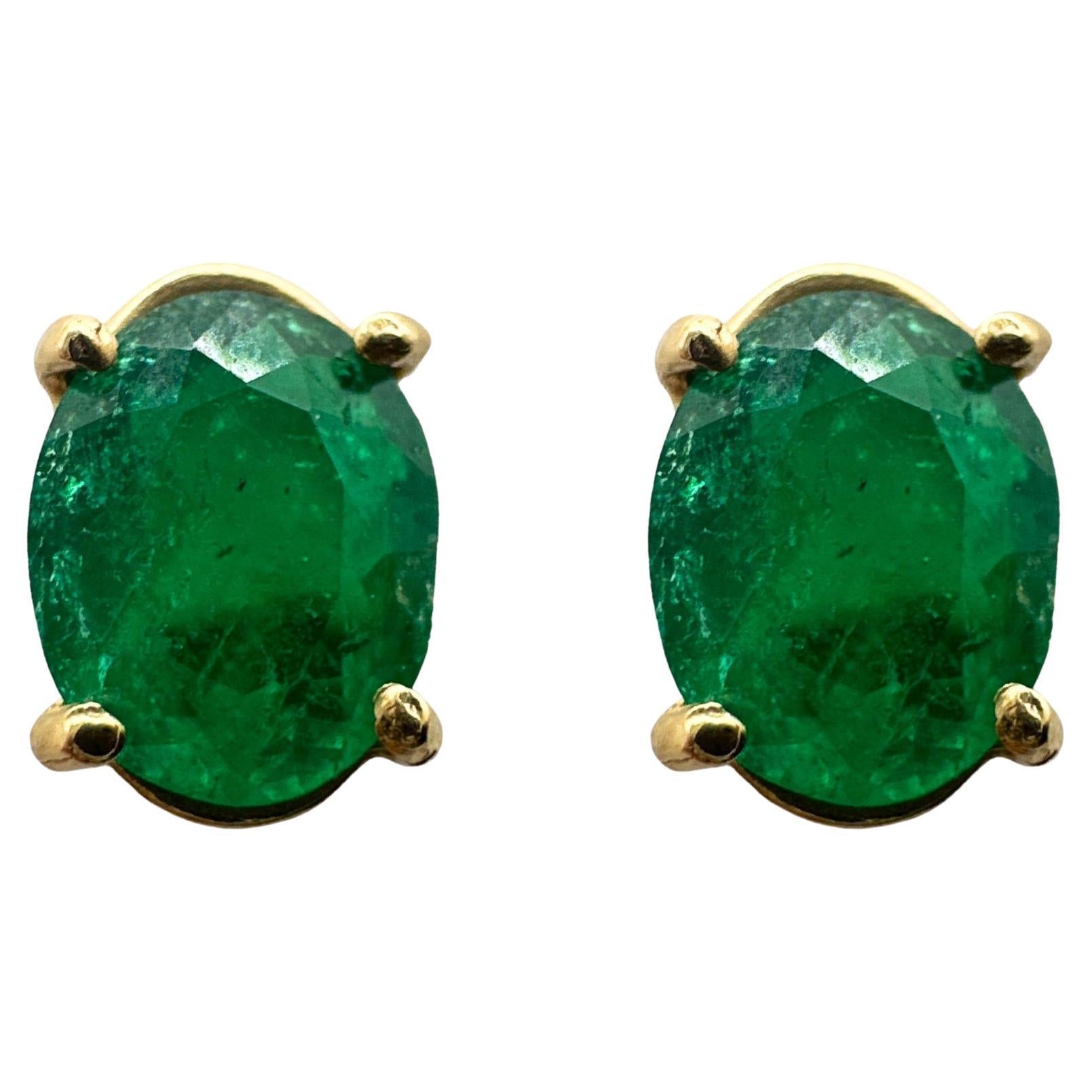 14k Yellow Gold Emerald Stud Earrings