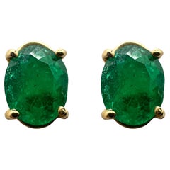 14k Yellow Gold Emerald Stud Earrings