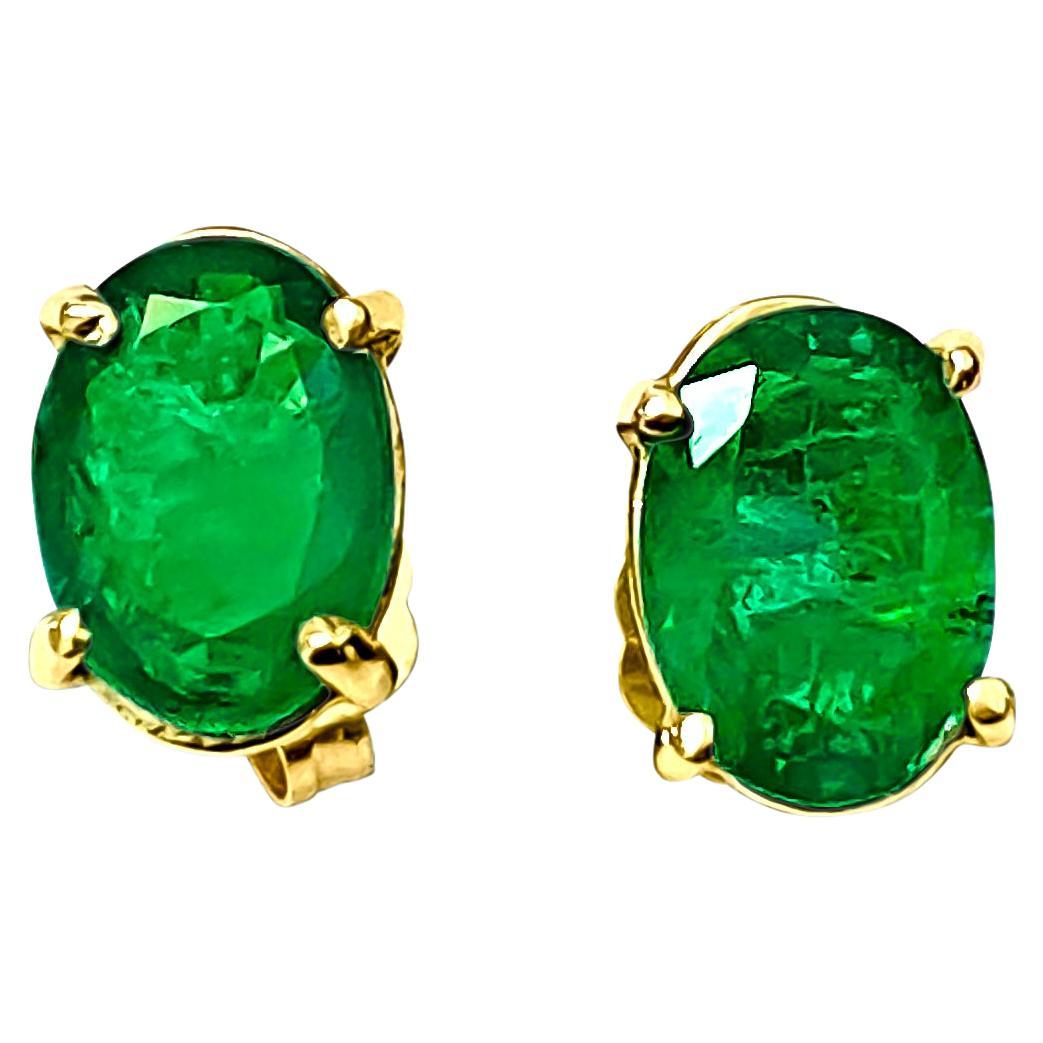 14K Yellow Gold & Emerald Studs For Her For Sale