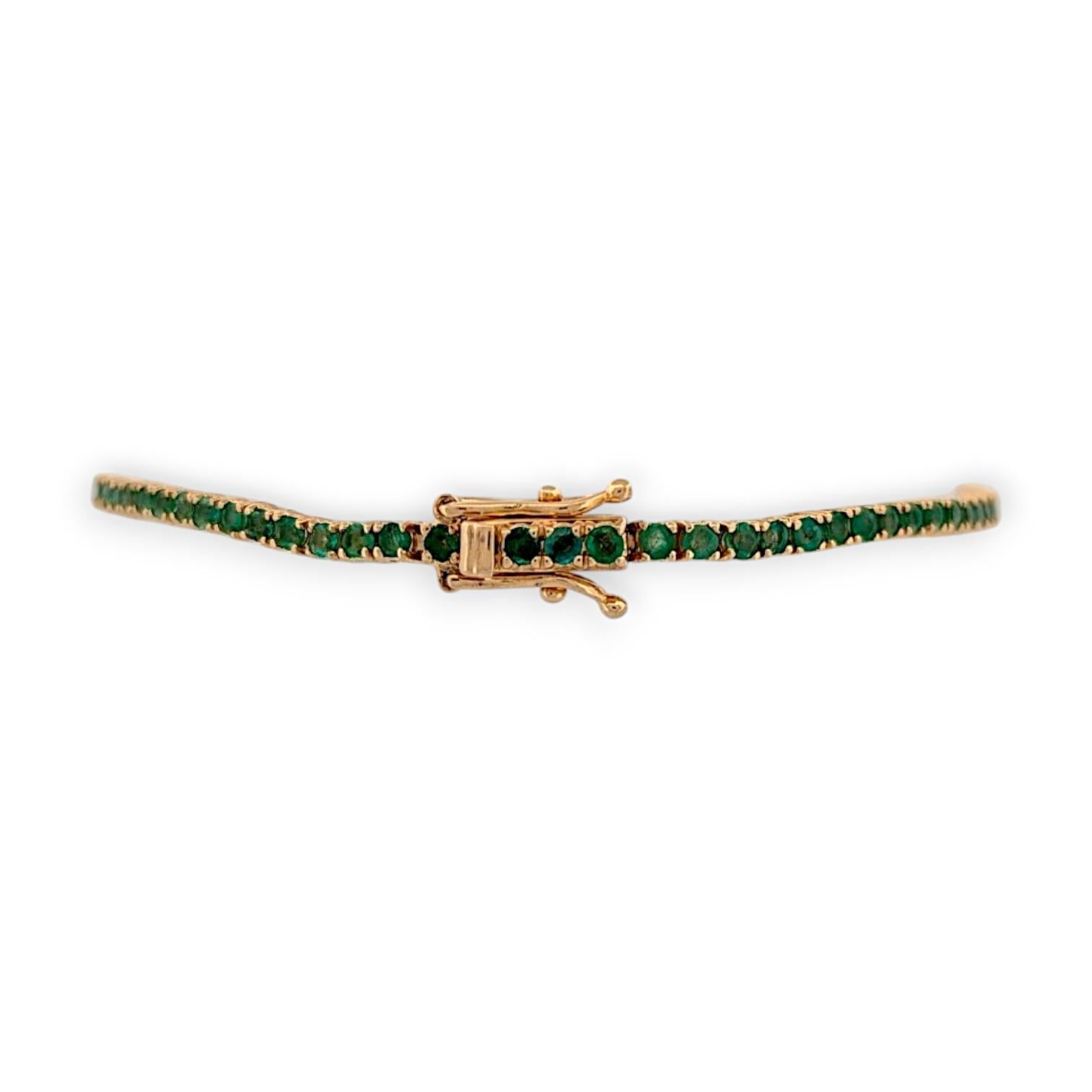 Emerald Cut Laurel  14K Yellow Gold Emerald Tennis Bracelet  2.5 CT Natural Round Emeralds For Sale