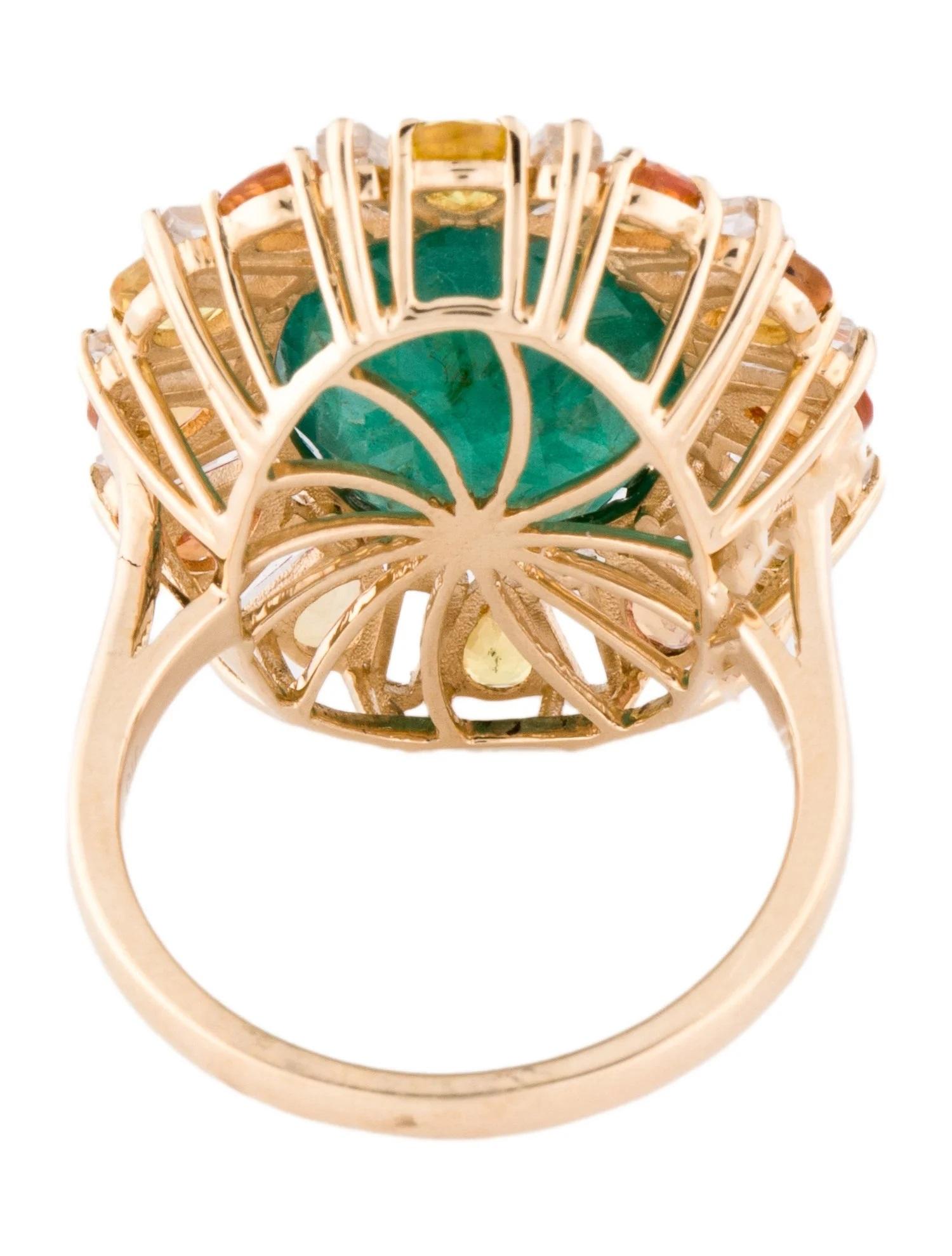 Baguette Cut 14K Yellow Gold Emerald, Topaz & Sapphire Cocktail Ring, Size 7, Baguette Topaz For Sale