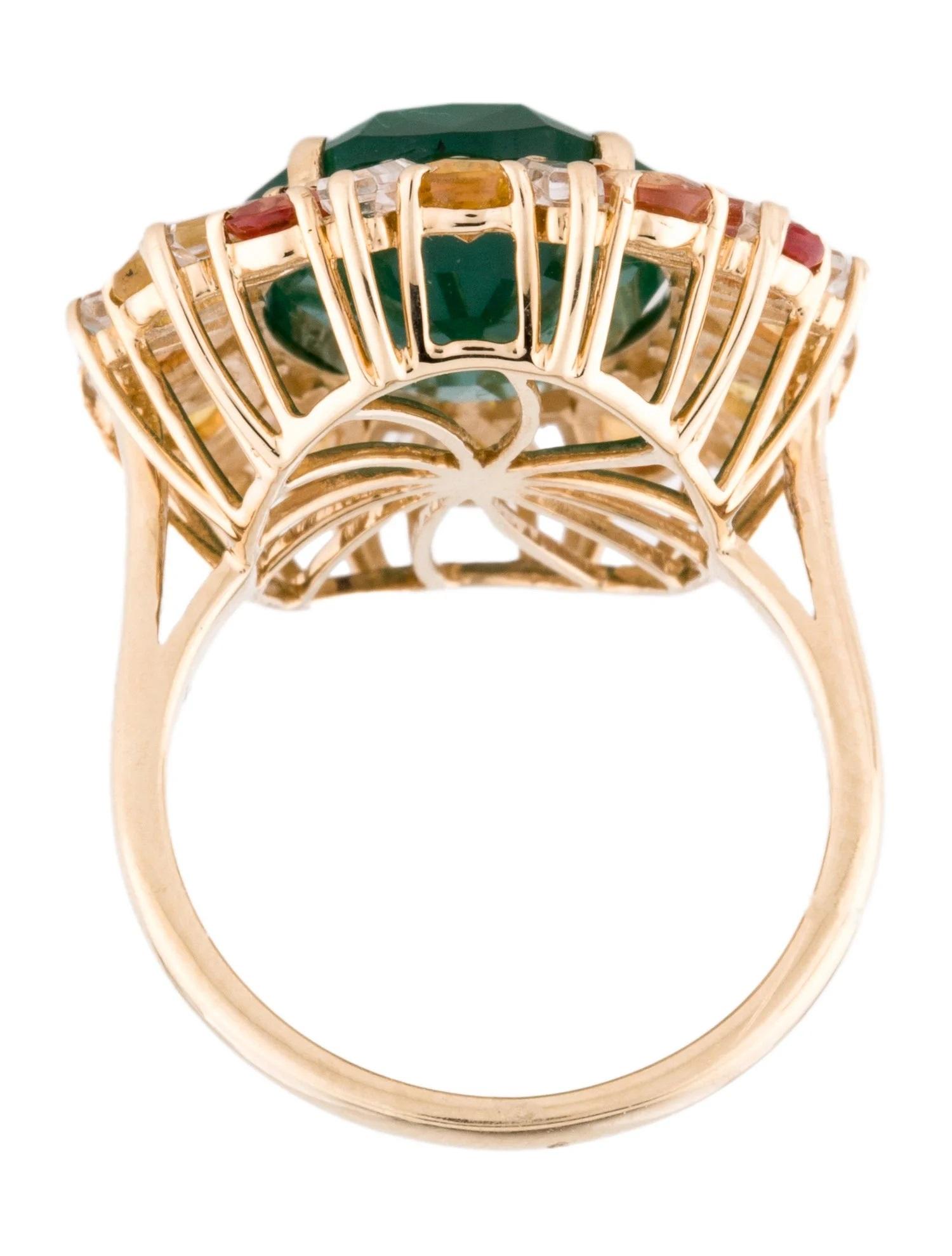 14K Yellow Gold Emerald, Topaz & Sapphire Cocktail Ring, Size 7, Baguette Topaz In New Condition For Sale In Holtsville, NY