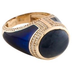14K Yellow Gold & Enamel 11.14ct Cabochon Sapphire and 0.45ct Diamond Cocktail