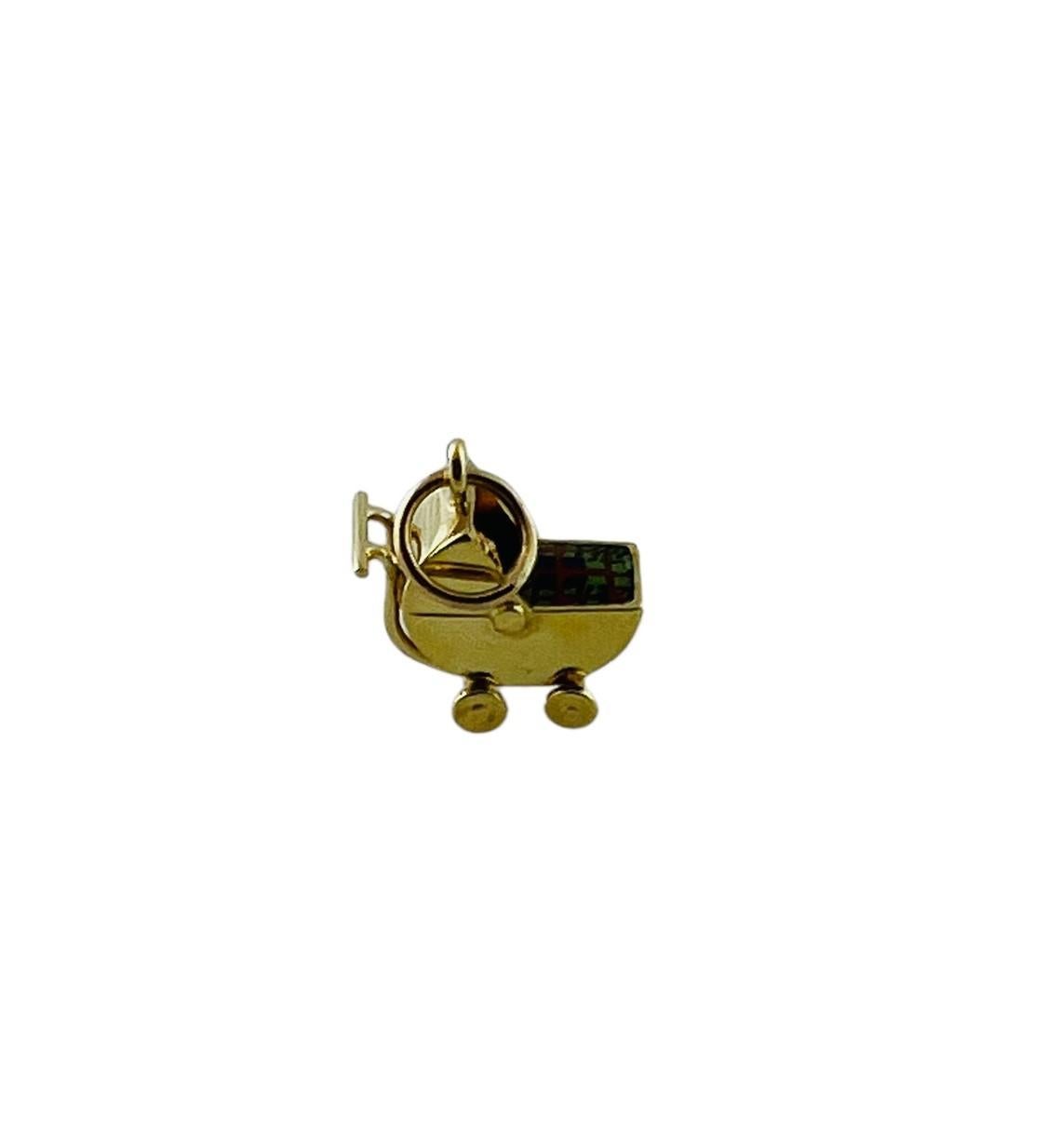 14K Yellow Gold Enamel Baby Carriage Charm With Baby #15612 1