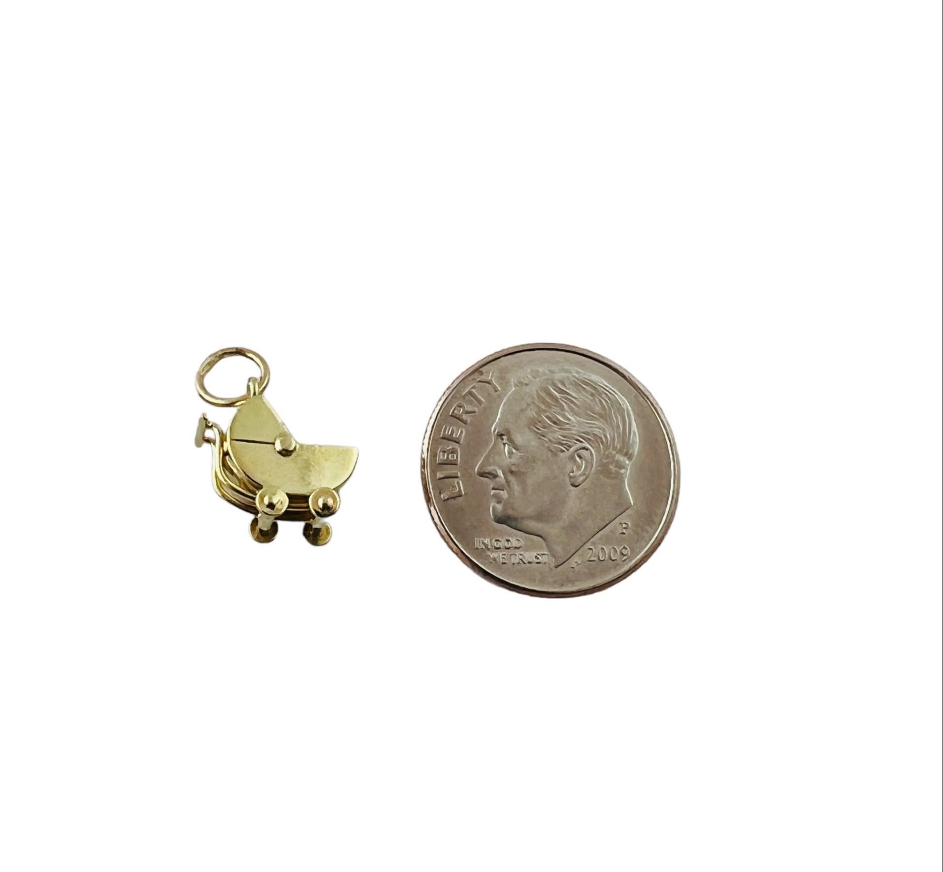 14K Yellow Gold Enamel Baby Carriage Charm With Baby #15612 3