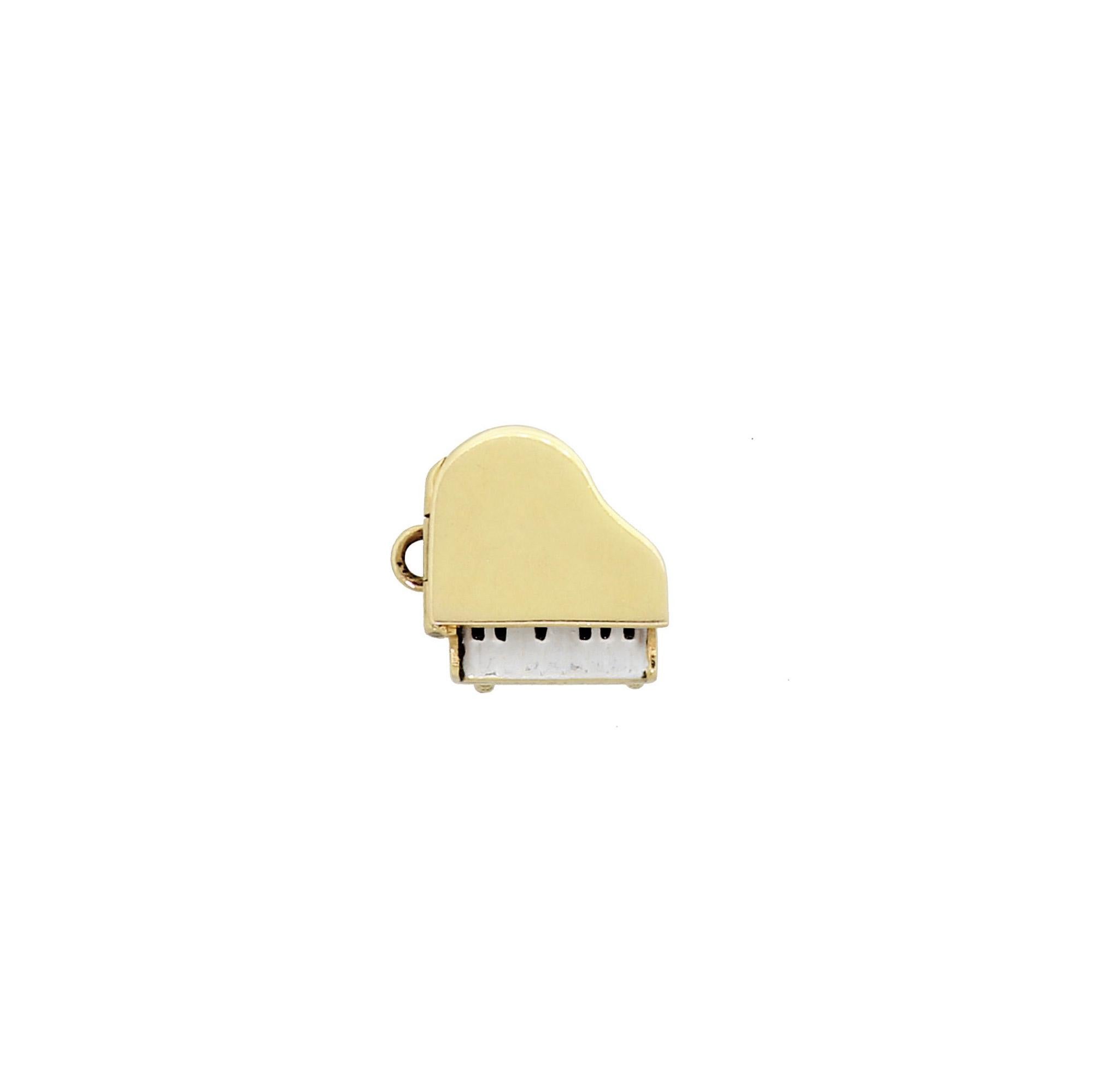 Modern 14K Yellow Gold & Enamel Baby Grand Piano Vintage Articulated Charm For Bracelet
