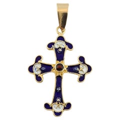 14 Karat Gelbgold Emaille-Kreuz-Anhänger